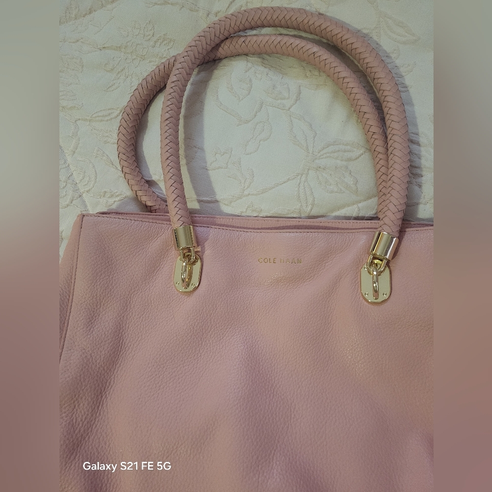 Cole Haan Pink Tote with Braided Handles - Picture 9 of 15